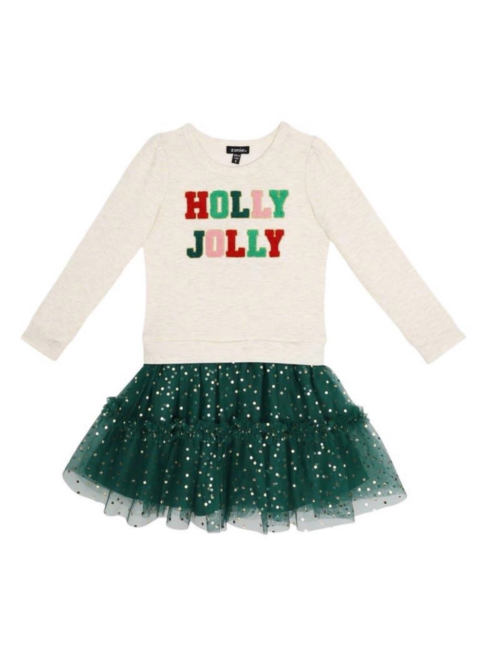 Zunie Girls 5 Holly Jolly Christmas Tulle Dress Chenille Gold Holiday